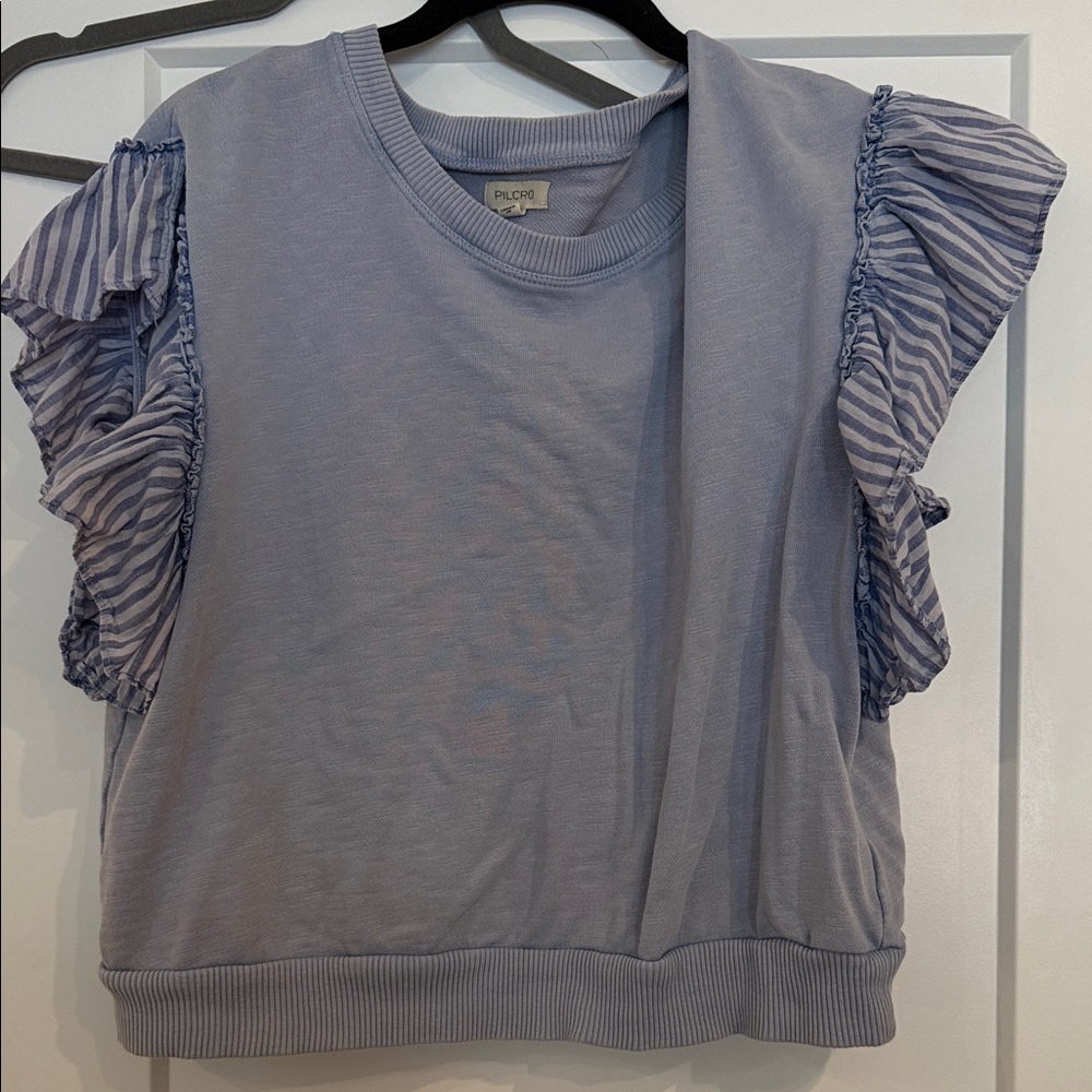 Pilcro Lavender Ruffle Sleeve Sweatshirt